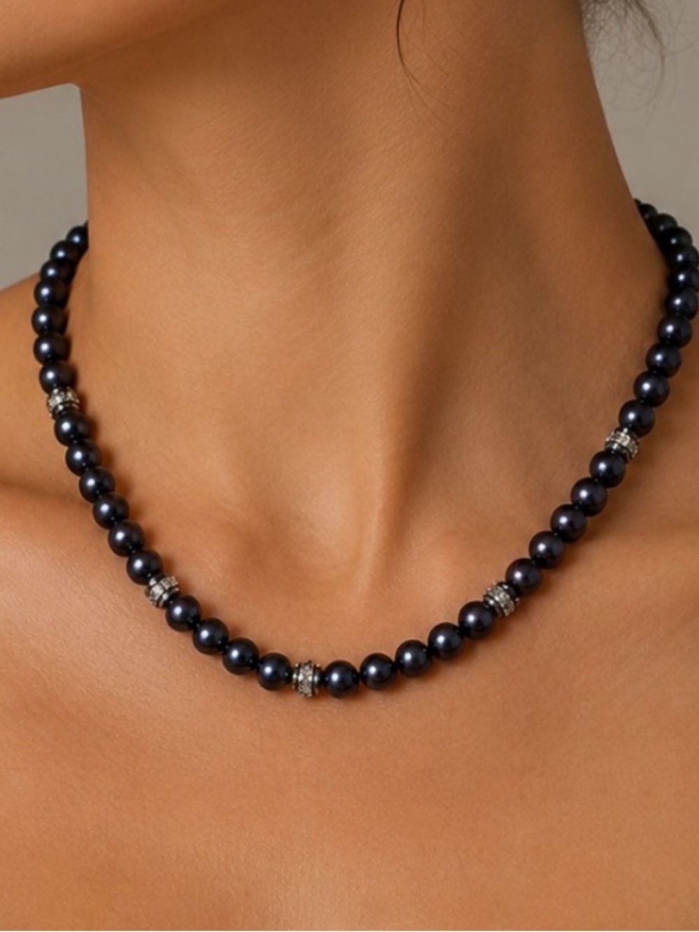 Danbury Mint Black Pearl Swarovski Crystal 925 Sterling Silver Necklace
